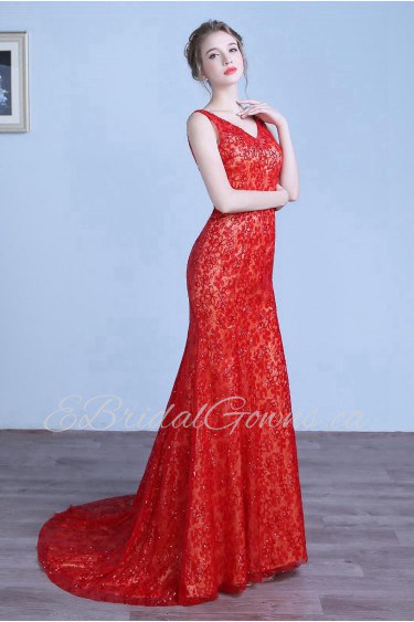 Sheath / Column V-neck Lace Prom / Evening Dress