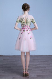 A-line Jewel Tulle Knee-length Prom / Evening Dress