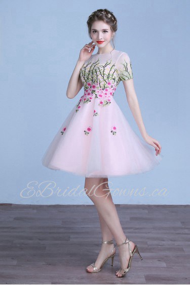 A-line Jewel Tulle Knee-length Prom / Evening Dress