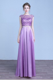 Sheath / Column Scoop Satin,Lace Floor-length Prom / Evening Dress