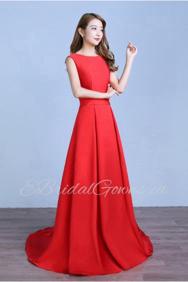 A-line Bateau Satin Prom / Evening Dress