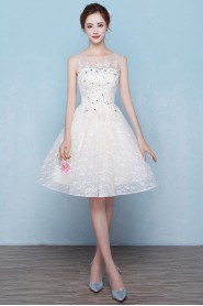 A-line Scoop Tulle Knee-length Prom / Evening Dress