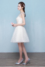 A-line Scoop Tulle Knee-length Prom / Evening Dress