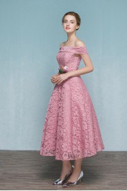 A-line Off-the-shoulder Tea-length Prom / Evening Dress