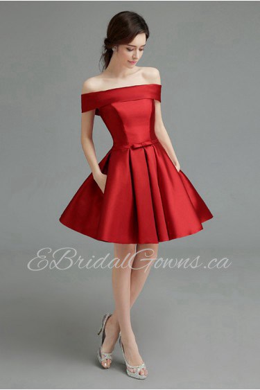 A-line Off-the-shoulder Satin Short / Mini Prom / Evening Dress