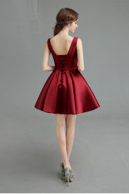 A-line Scoop Satin Short / Mini Prom / Evening Dress