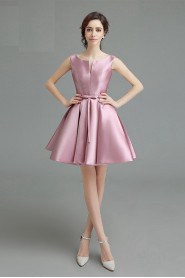 A-line Scoop Satin Short / Mini Prom / Evening Dress