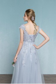 A-line Scoop Tulle Prom / Evening Dress