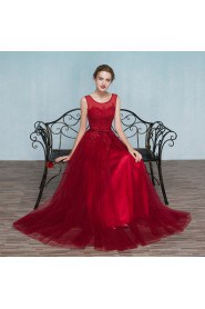 A-line Scoop Tulle Prom / Evening Dress