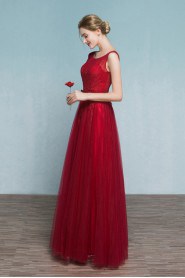 A-line Scoop Tulle Prom / Evening Dress