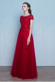 A-line Scoop Tulle Floor-length Prom / Evening Dress