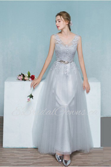 A-line V-neck Ankle-length Prom / Evening Dress