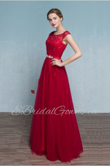 Ball Gown Scoop Tulle Floor-length Prom / Evening Dress