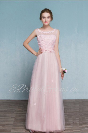 Sheath / Column Scoop Tulle Floor-length Prom / Evening Dress