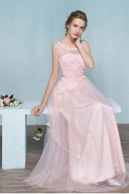 Sheath / Column Scoop Tulle Floor-length Prom / Evening Dress