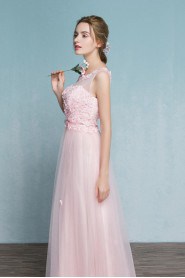 Sheath / Column Scoop Tulle Floor-length Prom / Evening Dress