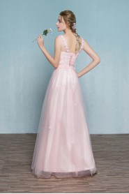 Sheath / Column Scoop Tulle Floor-length Prom / Evening Dress