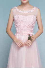 Sheath / Column Scoop Tulle Floor-length Prom / Evening Dress