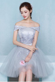 A-line Off-the-shoulder Tulle Short / Mini Prom / Evening Dress