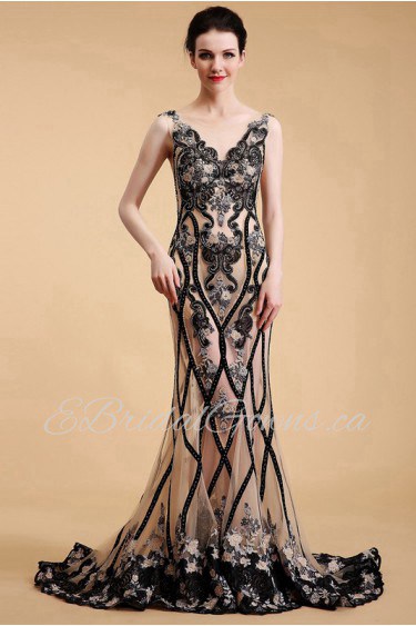 Trumpet / Mermaid V-neck Tulle Prom / Evening Dress