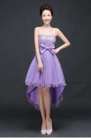 A-line Strapless Tulle,Lace Knee-length Prom / Evening Dress