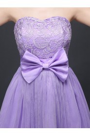 A-line Strapless Tulle,Lace Knee-length Prom / Evening Dress