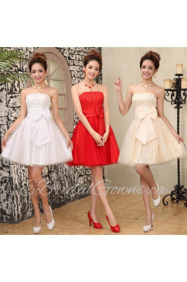 A-line Strapless Tulle Short / Mini Prom / Evening Dress