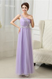 Sheath / Column One Shoulder Tulle,Satin,Lace Ankle-length Prom / Evening Dress