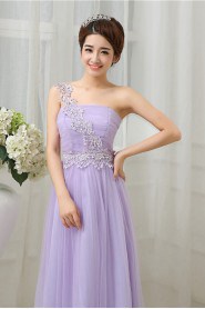 Sheath / Column One Shoulder Tulle,Satin,Lace Ankle-length Prom / Evening Dress