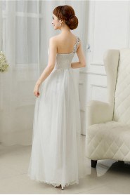 Sheath / Column One Shoulder Tulle,Satin,Lace Ankle-length Prom / Evening Dress