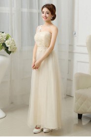 Sheath / Column One Shoulder Tulle,Satin,Lace Ankle-length Prom / Evening Dress