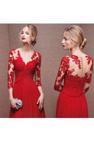 Sheath / Column V-neck Chiffon,Lace Floor-length Prom / Evening Dress