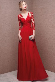 Sheath / Column V-neck Chiffon,Lace Floor-length Prom / Evening Dress