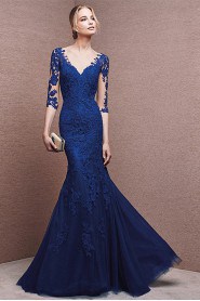 Trumpet / Mermaid V-neck Chiffon,Lace Prom / Evening Dress