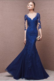 Trumpet / Mermaid V-neck Chiffon,Lace Prom / Evening Dress