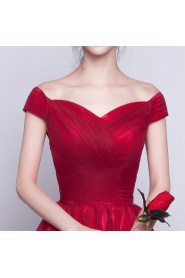 A-line Off-the-shoulder Tulle,Satin Knee-length Prom / Evening Dress