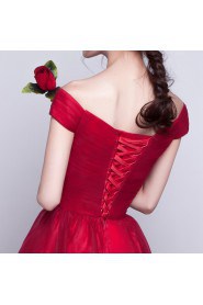 A-line Off-the-shoulder Tulle,Satin Knee-length Prom / Evening Dress