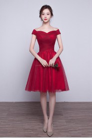 A-line Off-the-shoulder Tulle,Satin Knee-length Prom / Evening Dress