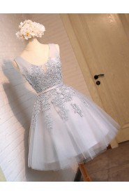 A-line V-neck Tulle,Lace,Satin Knee-length Prom / Evening Dress