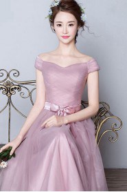 Sheath / Column Off-the-shoulder Tulle Floor-length Prom / Evening Dress