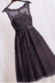 A-line Scoop Tulle,Satin,Lace Knee-length Prom / Evening Dress