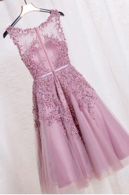 A-line Scoop Tulle,Satin,Lace Knee-length Prom / Evening Dress