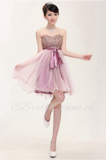 A-line Strapless Tulle,Lace, Short / Mini Prom / Evening Dress