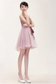 A-line Strapless Tulle,Lace, Short / Mini Prom / Evening Dress