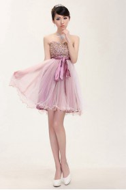 A-line Strapless Tulle,Lace, Short / Mini Prom / Evening Dress