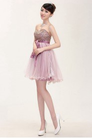 A-line Strapless Tulle,Lace, Short / Mini Prom / Evening Dress