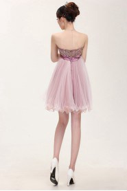 A-line Strapless Tulle,Lace, Short / Mini Prom / Evening Dress