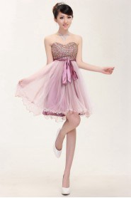 A-line Strapless Tulle,Lace, Short / Mini Prom / Evening Dress