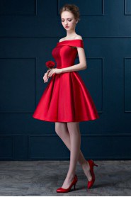 A-line Off-the-shoulder Satin Short / Mini Prom / Evening Dress