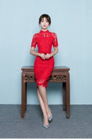 Sheath / Column Scoop Tea-length Prom / Evening Dress